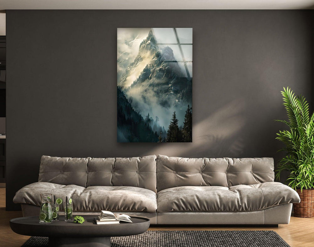 Foggy Misty Mountain Glass Wall Art glass photo prints, glass picture prints
