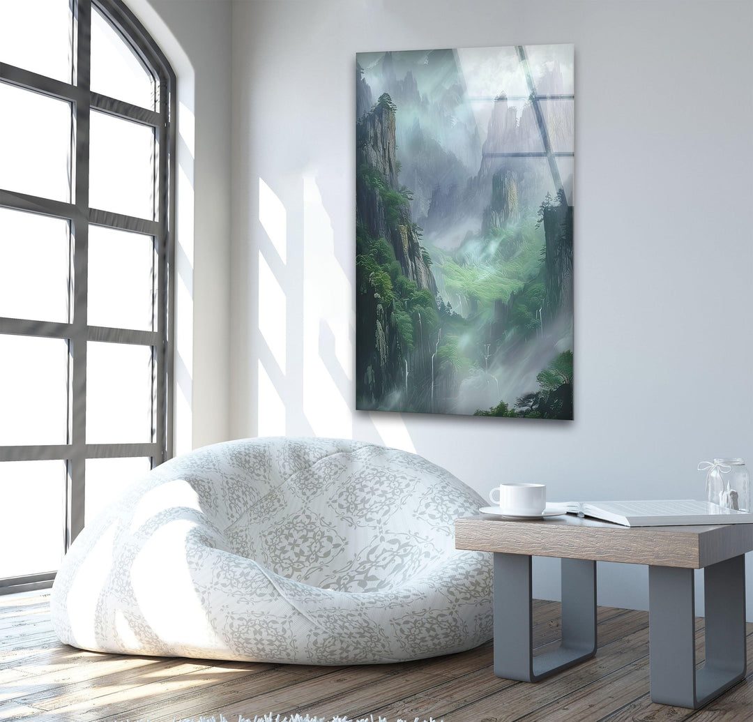 Misty & Foggy Mountains Glass Wall Art print on glass, glass printed photos
