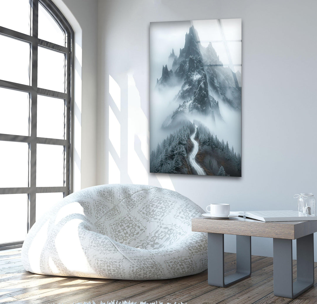 Misty Mountain Foggy Glass Wall Art glass pictures for Wall, glass prints wall art
