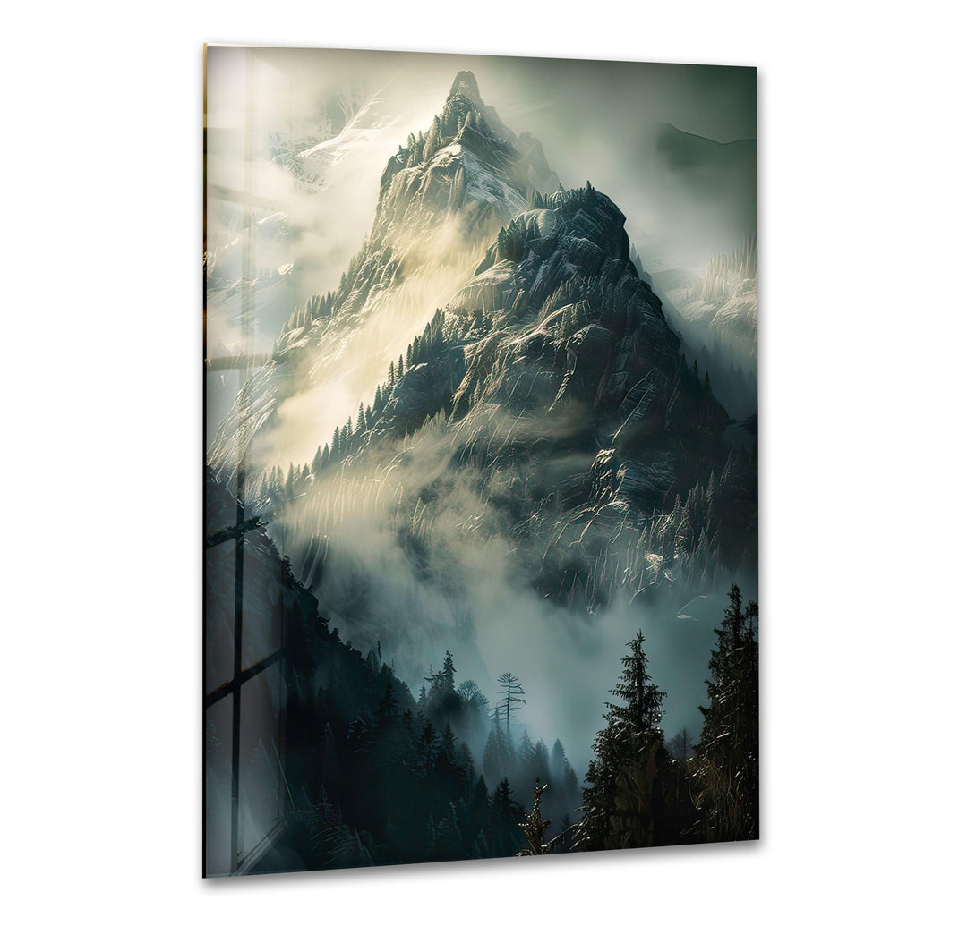 Foggy Misty Mountain Glass Wall Art Glass Printing Wall Art, Print photos on glass
