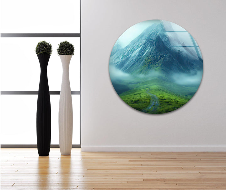 Misty Mountain Glass Wall Art print picture on glass, Tempered Glass Wall Art
