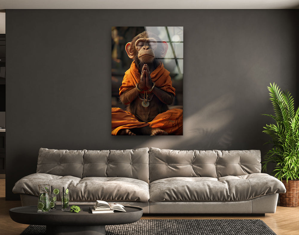 Monkey Dressed in Monks Glass Wall Art glass wall decor, glass wall art decor
