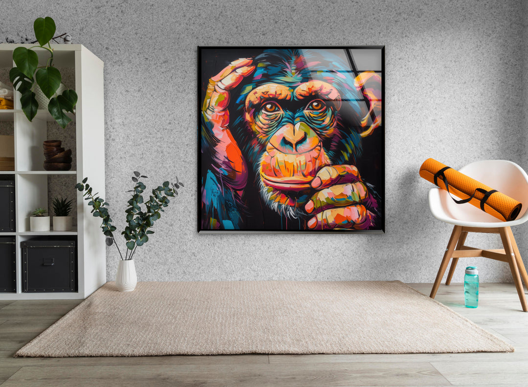 Colorful Chimpanzee Glass Wall Art art glass wall art, glass wall art pictures