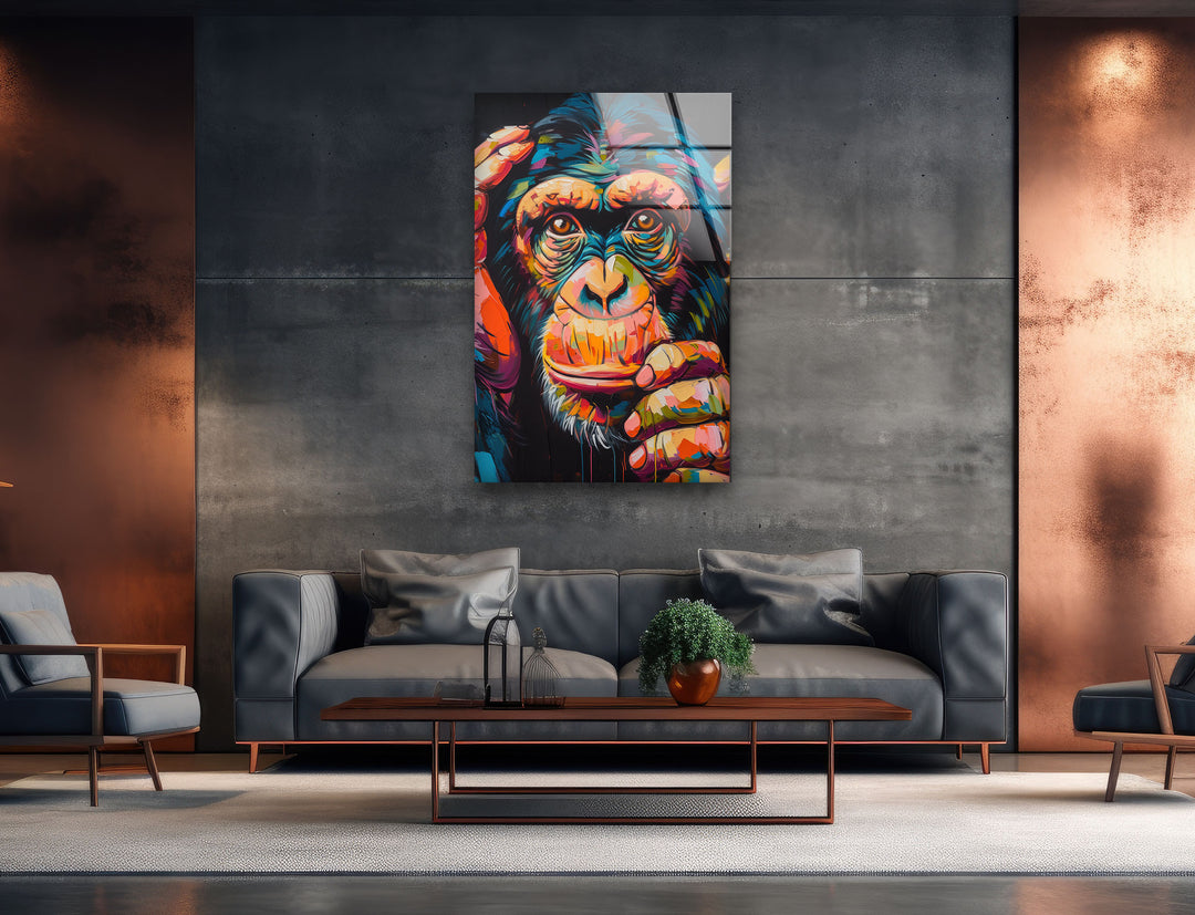 Colorful Chimpanzee Glass Wall Art stained glass wall art, stained glass wall decor