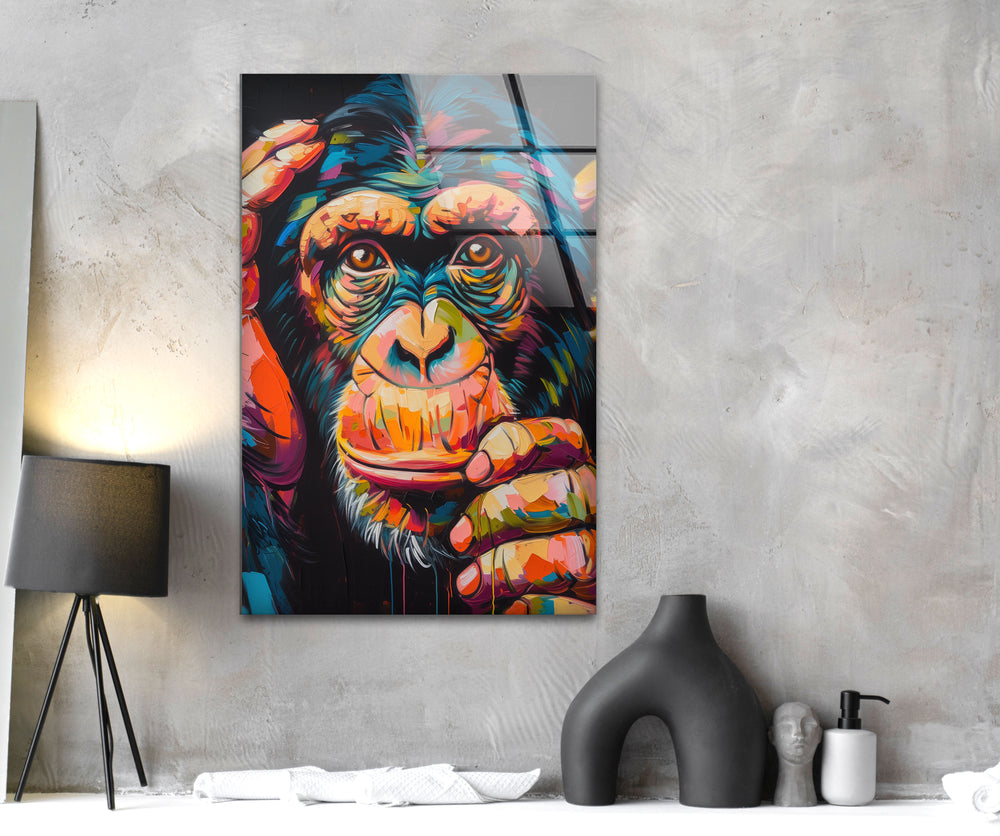 Colorful Chimpanzee Glass Wall Art print picture on glass,Tempered Glass Wall Art