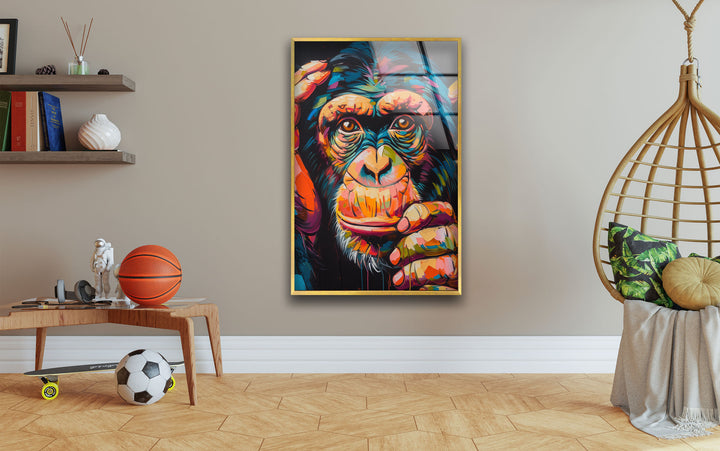 Colorful Chimpanzee Glass Wall Art glass art painting, glass art for the Wall