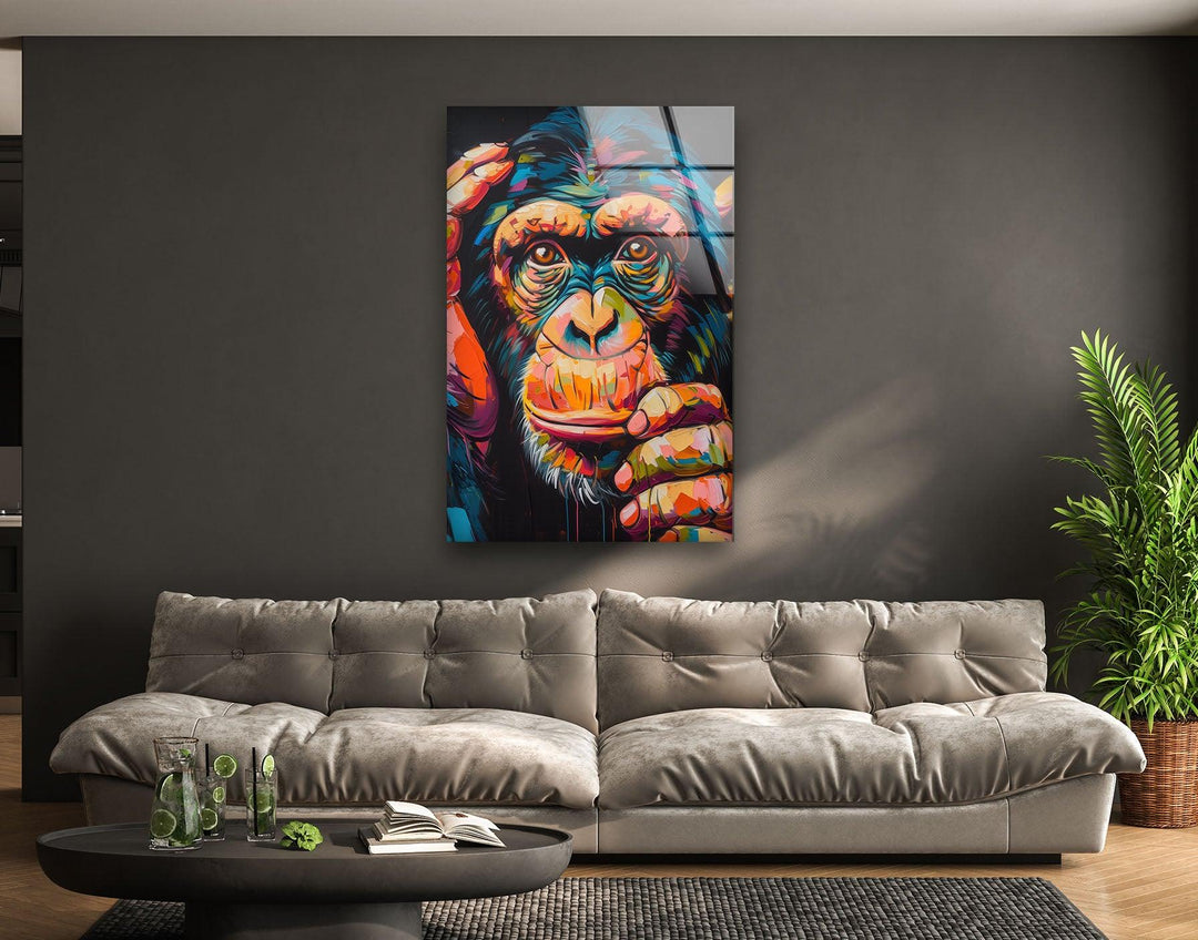 Colorful Chimpanzee Glass Wall Art Glass Printing Wall Art, Print photos on glass