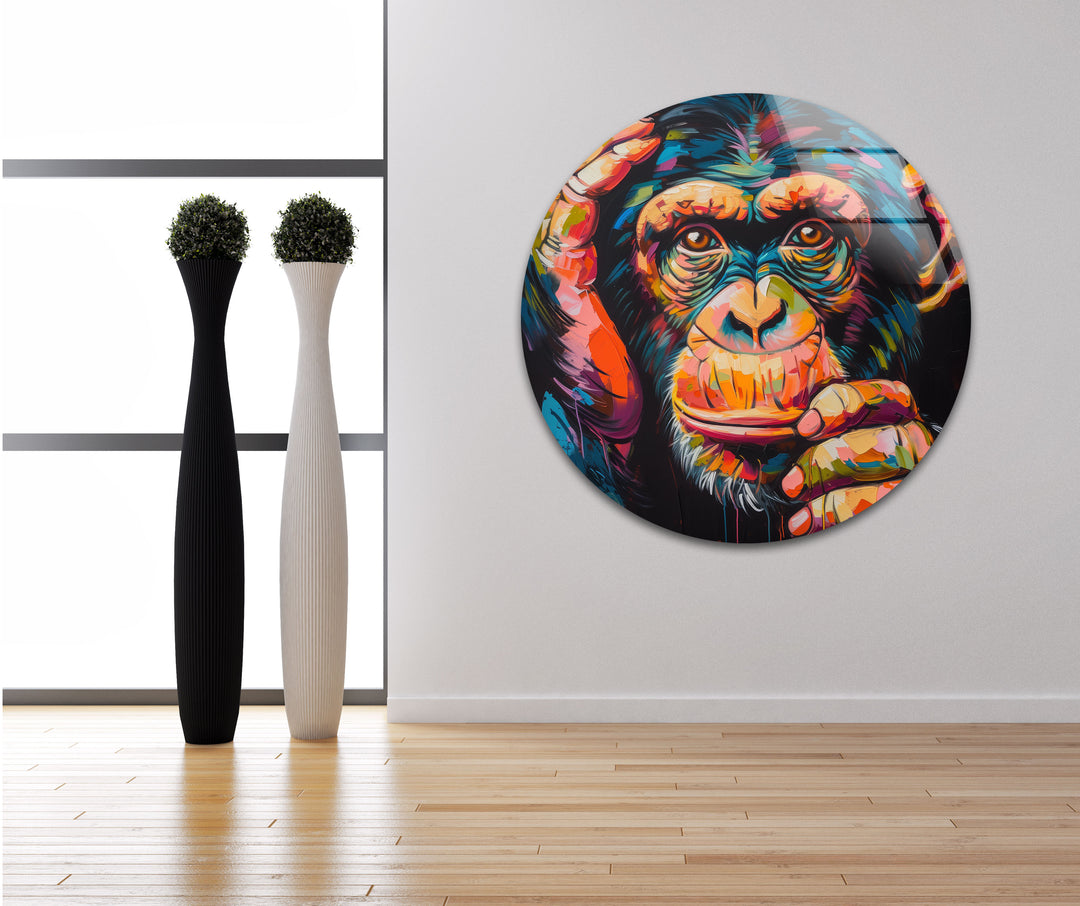 Colorful Chimpanzee Glass Wall Art glass pictures for Wall, glass prints wall art