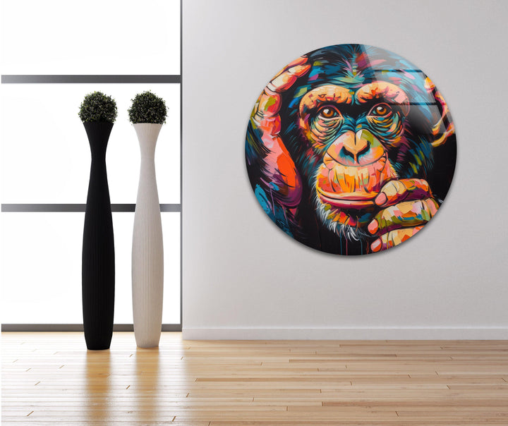 Colorful Chimpanzee Glass Wall Art glass pictures for Wall, glass prints wall art