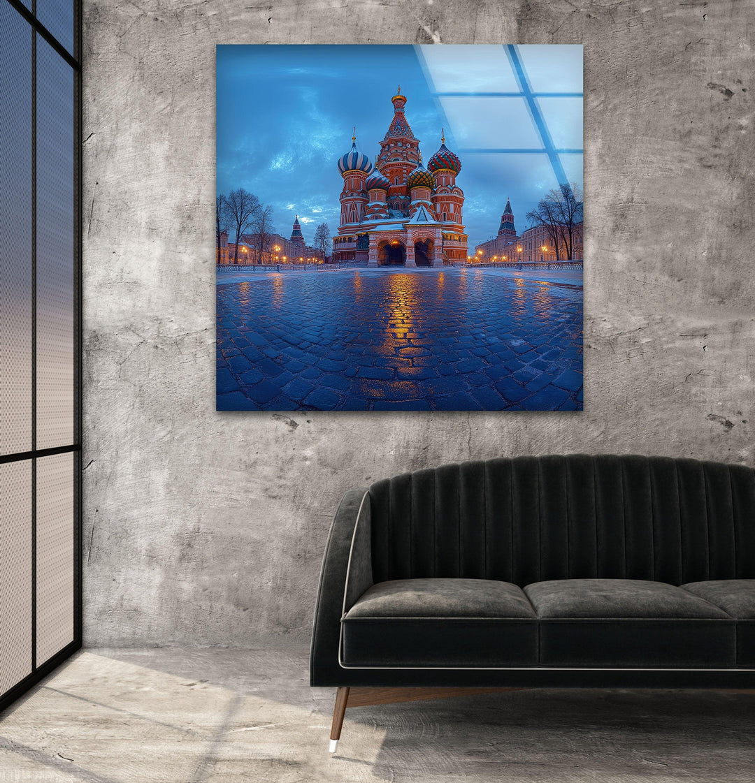 Moscow Blue Glass Wall Art picture on glass wall art, photos printed on glass
