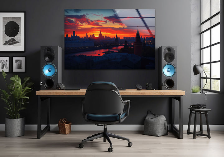 Moscow Orange Sunset Glass Wall Art Glass Printing Wall Art, Print photos on glass
