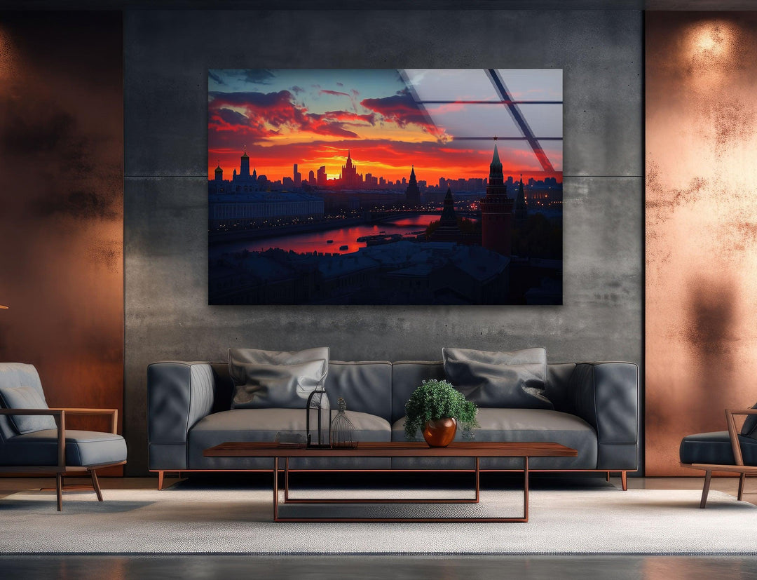 Moscow Orange Sunset Glass Wall Art glass photo prints, glass picture prints
