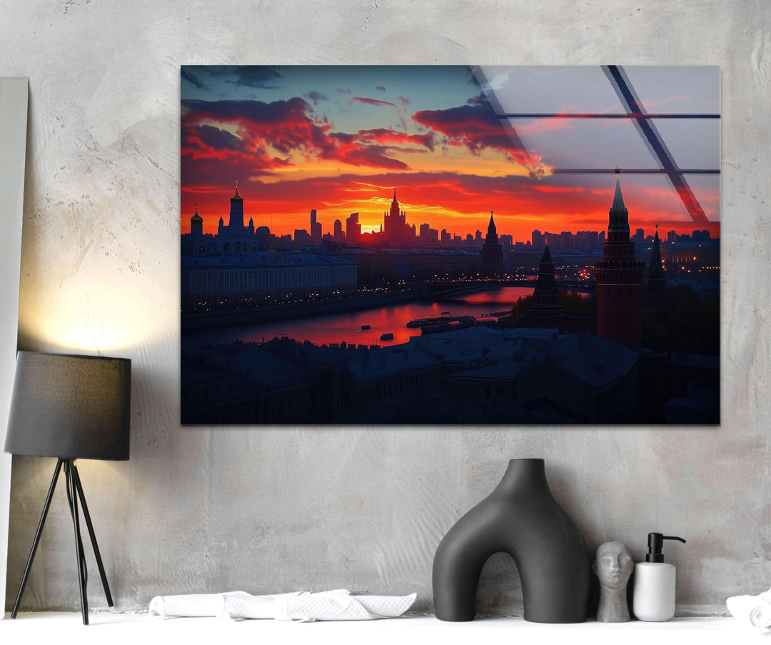 Moscow Orange Sunset Glass Wall Art glass image printing, glass prints from photos
