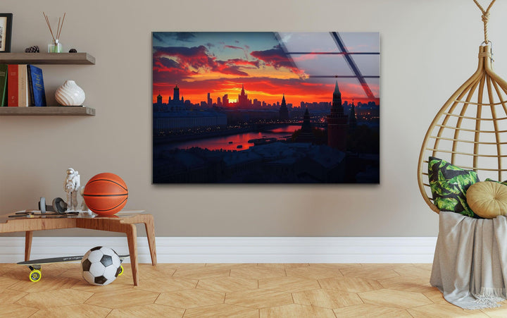 Moscow Orange Sunset Glass Wall Art glass pictures for Wall, glass prints wall art
