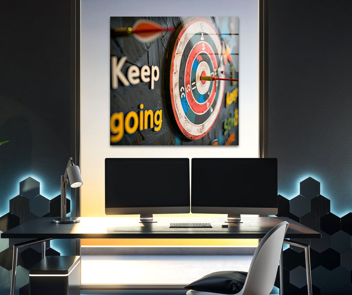 Keep Going Dart Glass Wall Art custom glass pictures, glass art prints
