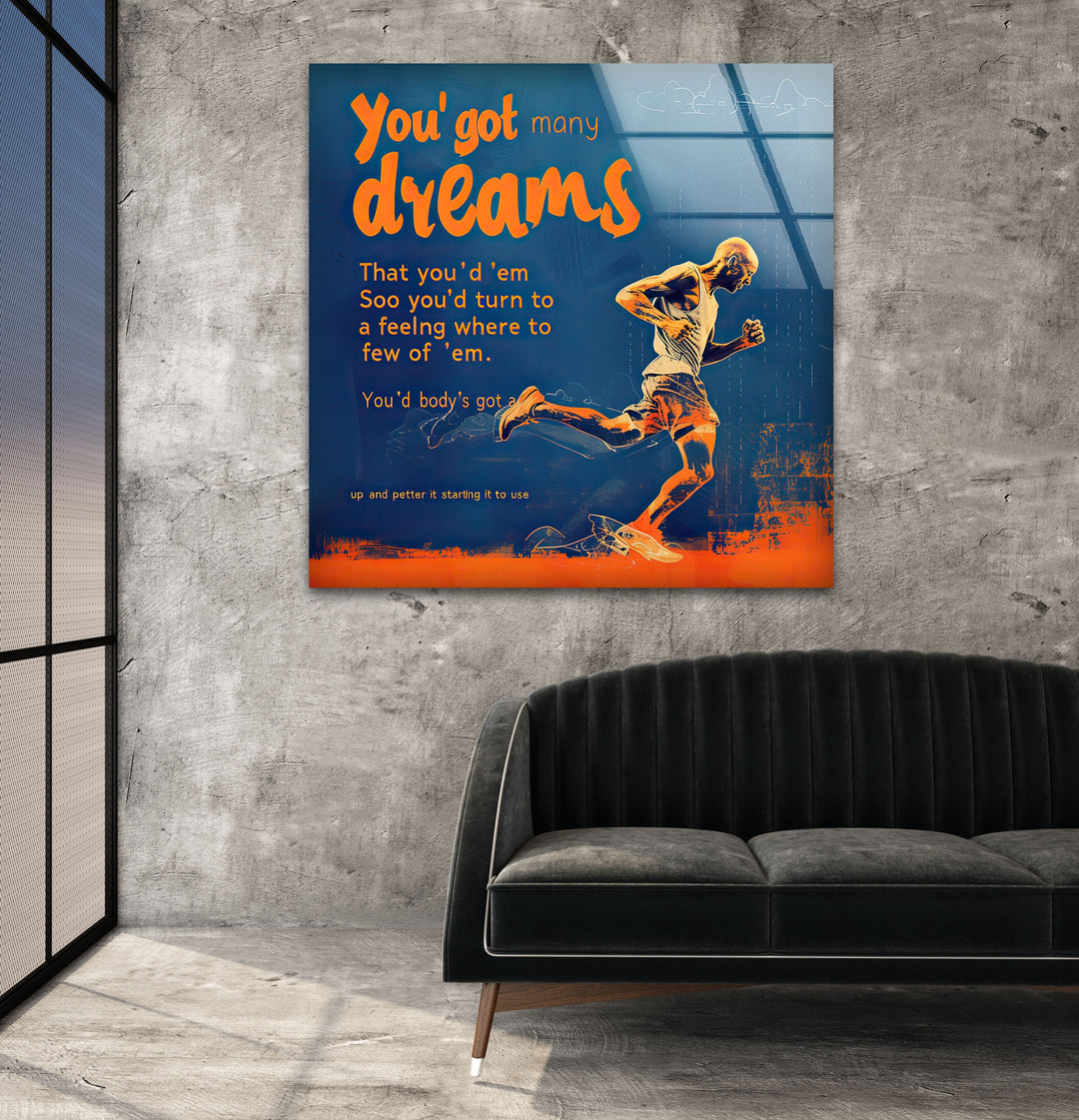 Motivational Runner Man Glass Wall Art glass art painting, glass art for the Wall
