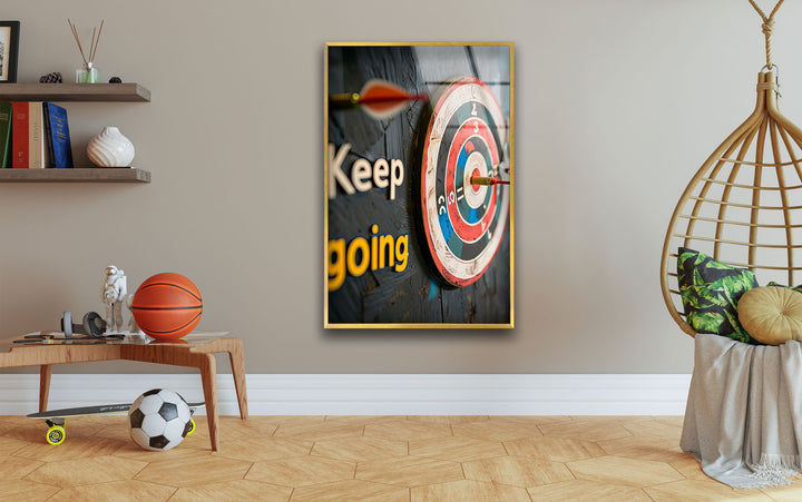 Keep Going Dart Glass Wall Art picture on glass wall art, photos printed on glass
