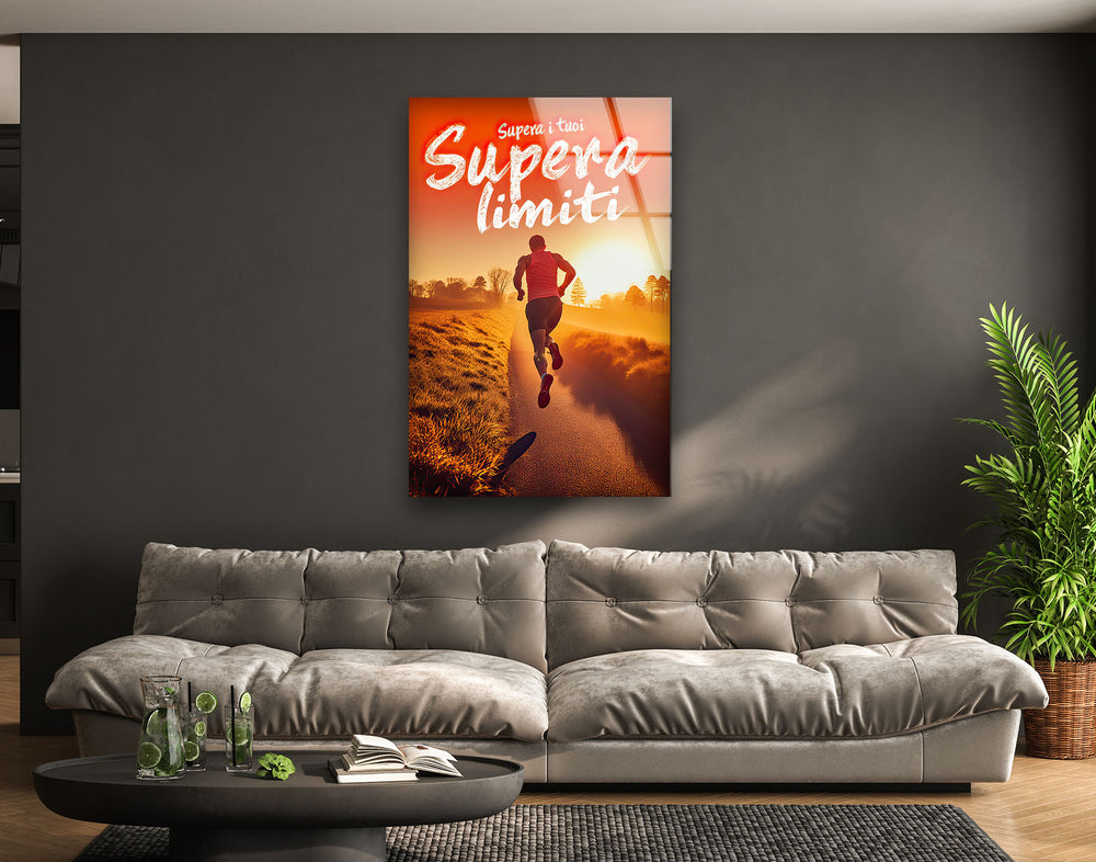 Motivational Runner Glass Wall Art glass art painting, glass art for the Wall
