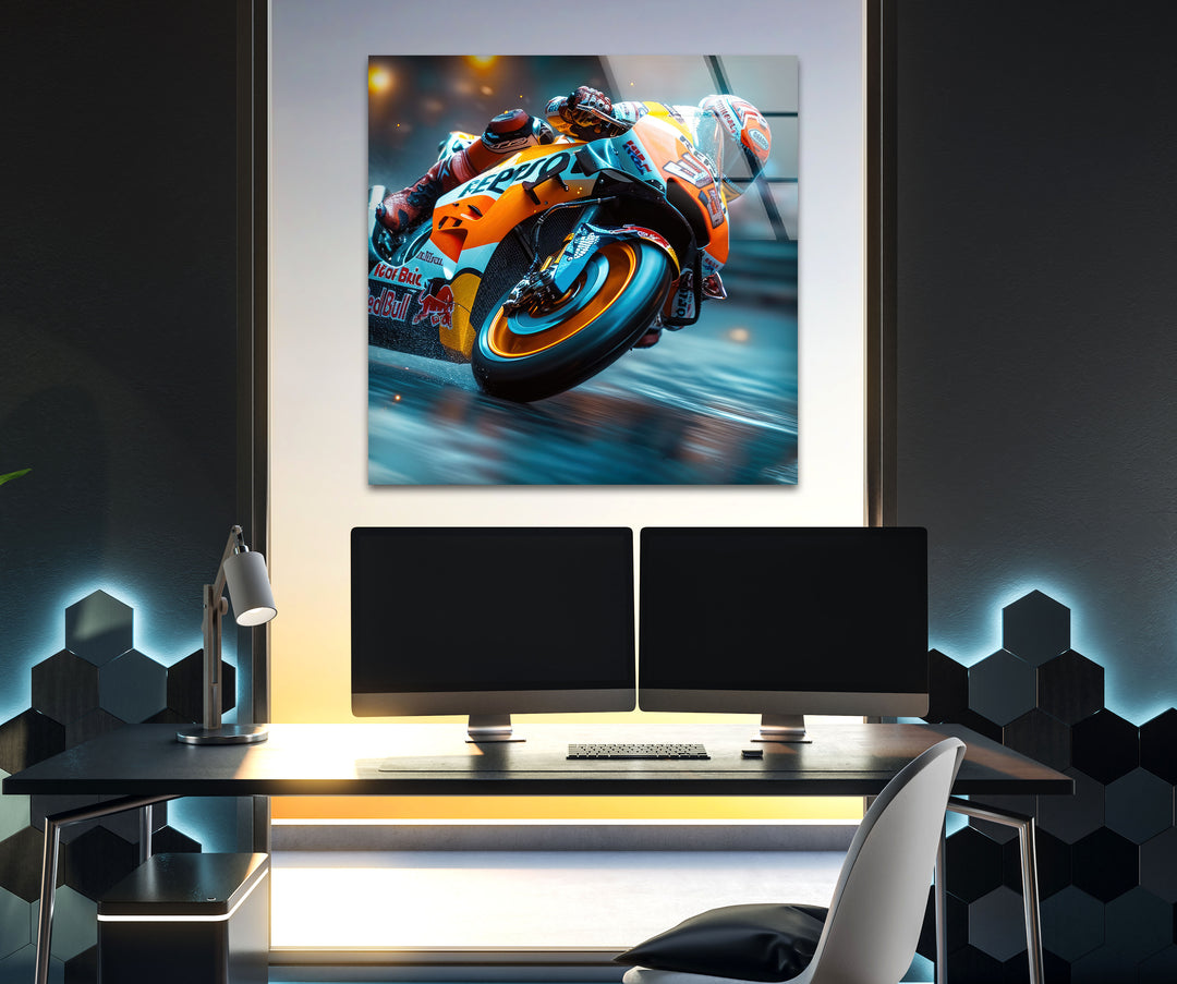 Motorcycle Race Tempered Glass Wall Art - MyPhotoStation