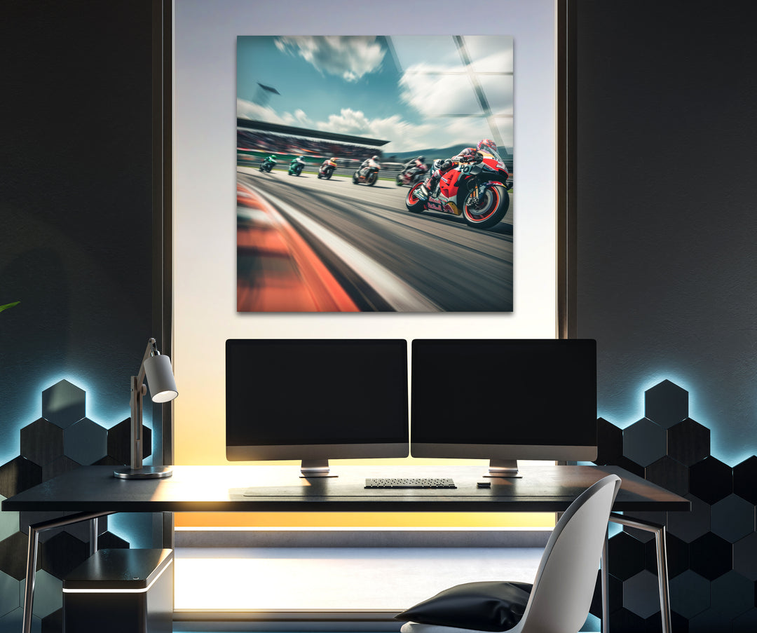 Motorcycle Racing Tempered Glass Wall Art - MyPhotoStation