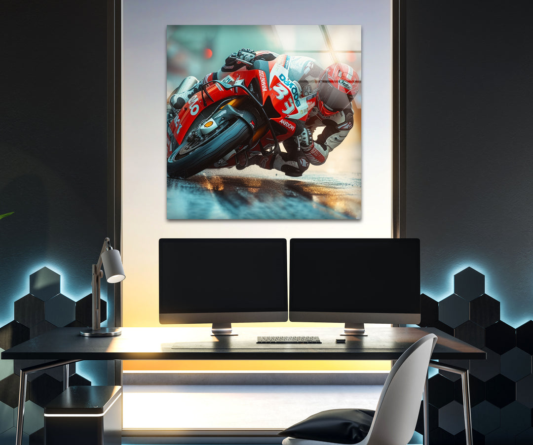 Motorcycle Racing Tempered Glass Wall Art - MyPhotoStation