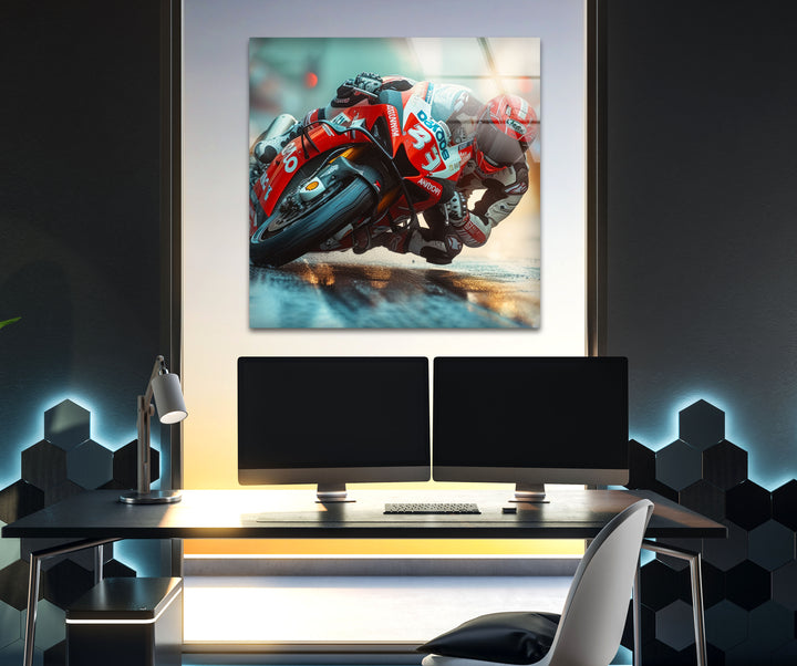 Motorcycle Racing Tempered Glass Wall Art - MyPhotoStation