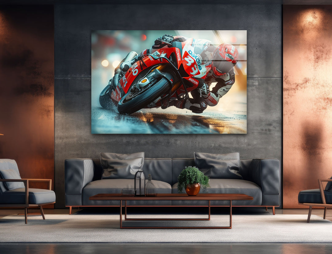 Motorcycle Racing Tempered Glass Wall Art - MyPhotoStation