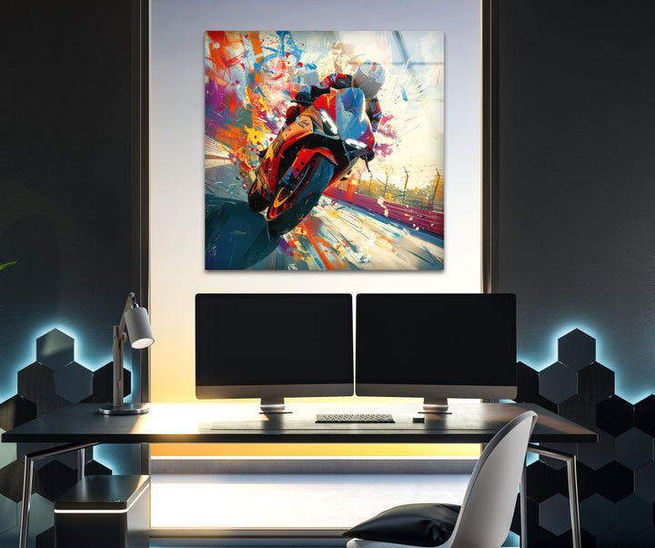 Motorcycle Rider Tempered Glass Wall Art - MyPhotoStation