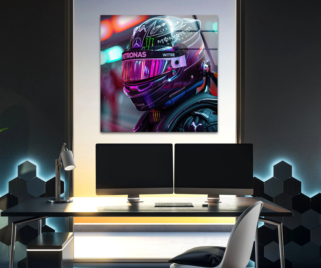 Motorcycle Rider Neon Glass Wall Art Glass Printing Wall Art, Print photos on glass
