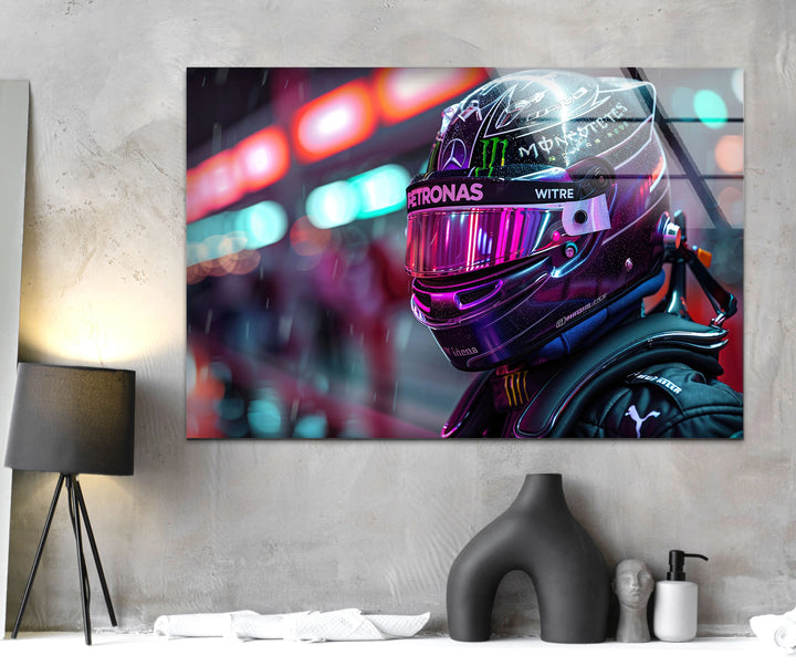 Motorcycle Rider Neon Glass Wall Art photo print on glass, prints on glass wall art
