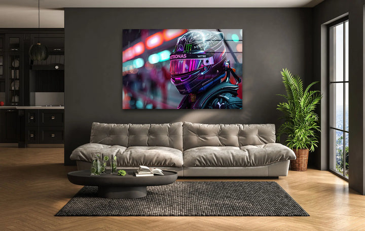 Motorcycle Rider Neon Glass Wall Art glass image printing, glass prints from photos
