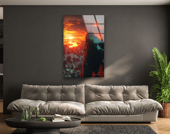 Mountain Peak Glass Wall Art glass art painting, glass art for the Wall
