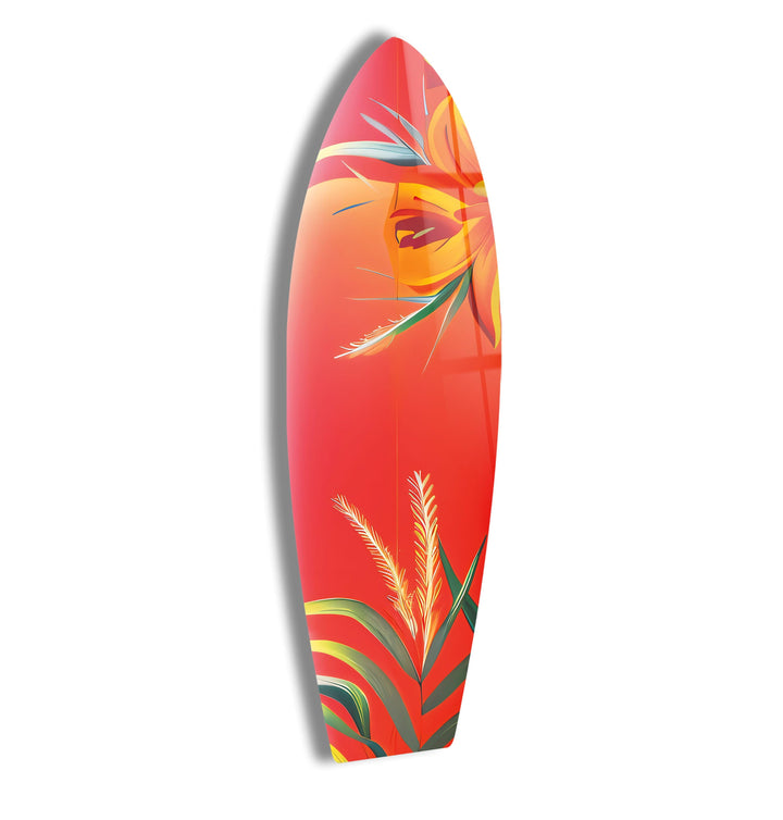 Botanical Red Surfboard Wall Art