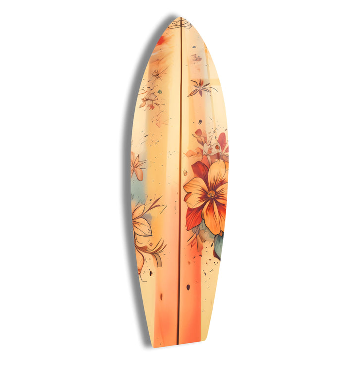 Beige Flowers Art Surfboard Wall Art