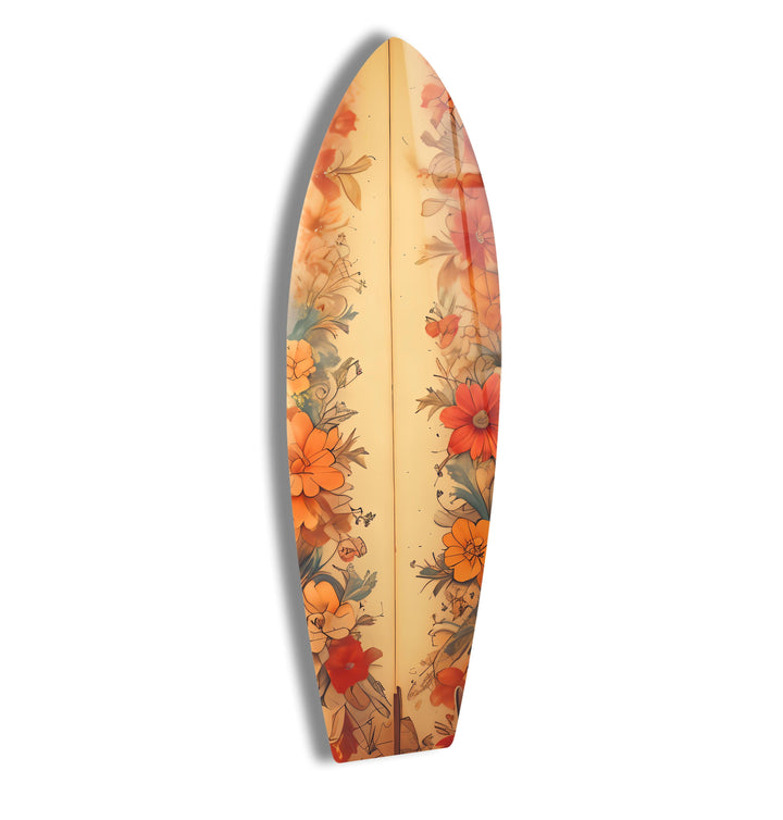 Beige Flowers Surfboard Wall Art