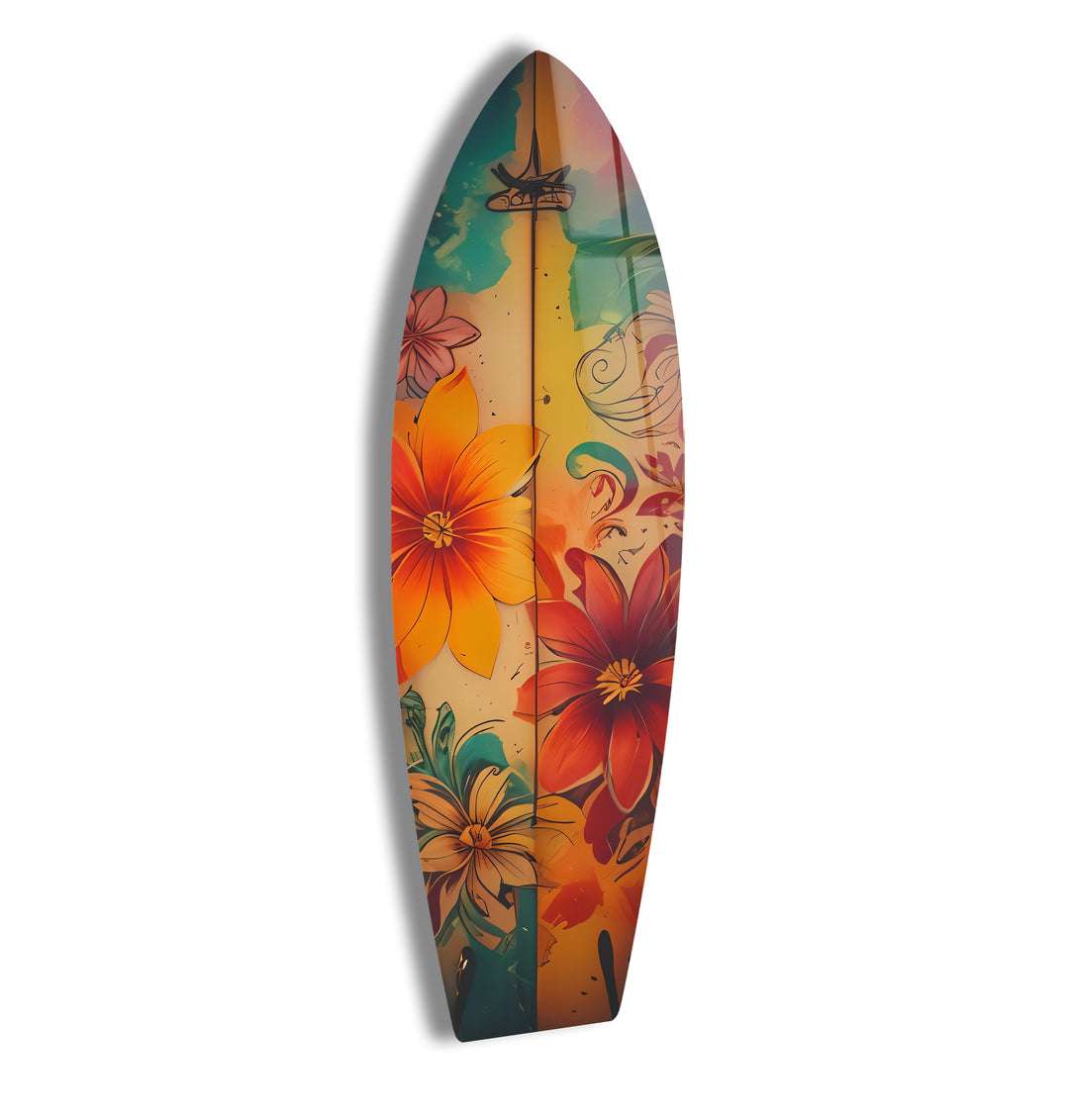 Red & Blue Flowers Surfboard Wall Art