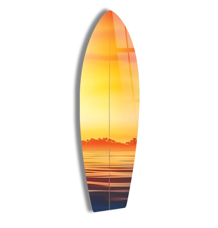 Orange Sunset Surfboard Wall Art