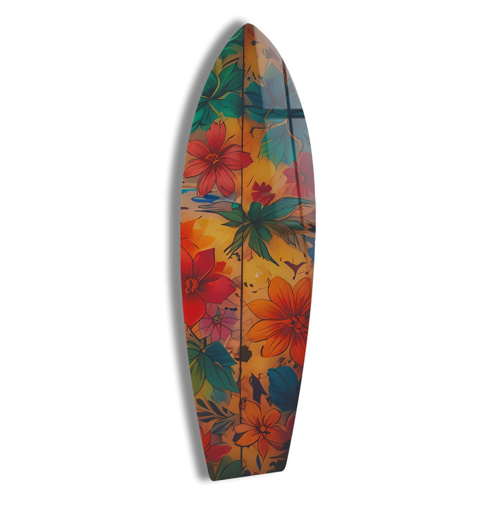 Blue & Red Flowers Surfboard Wall Art