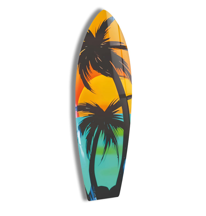 Black Palm Trees Surfboard Wall Art