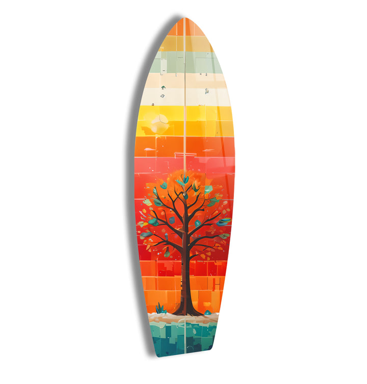 Stained Tree Orange Surfboard Wall Art