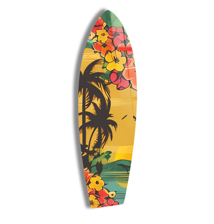 Palm Trees & Flowers Surfboard Wall Art