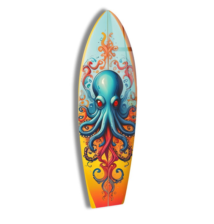 Blue Octopus Surfboard Wall Art