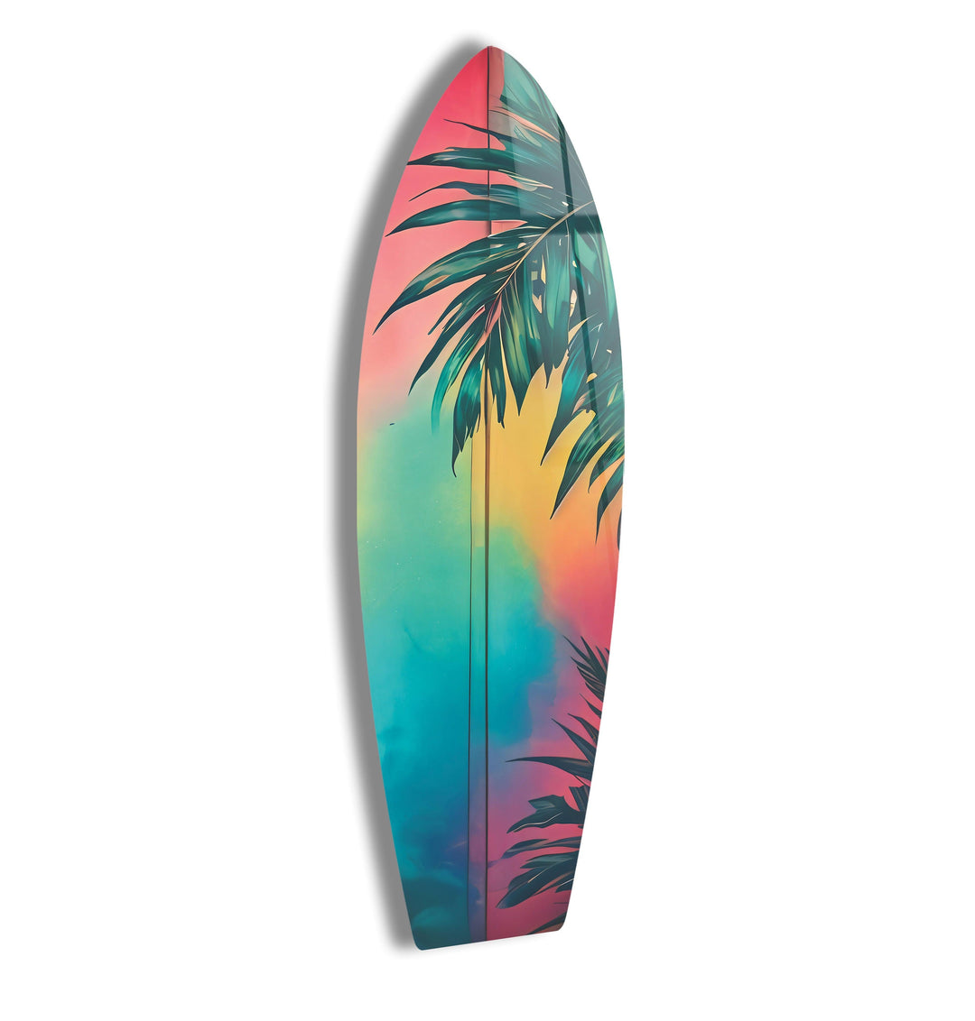 Blue Pink Palm Tree Surfboard Wall Art