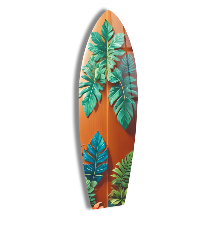 Blue & Green Leafs Surfboard Wall Art