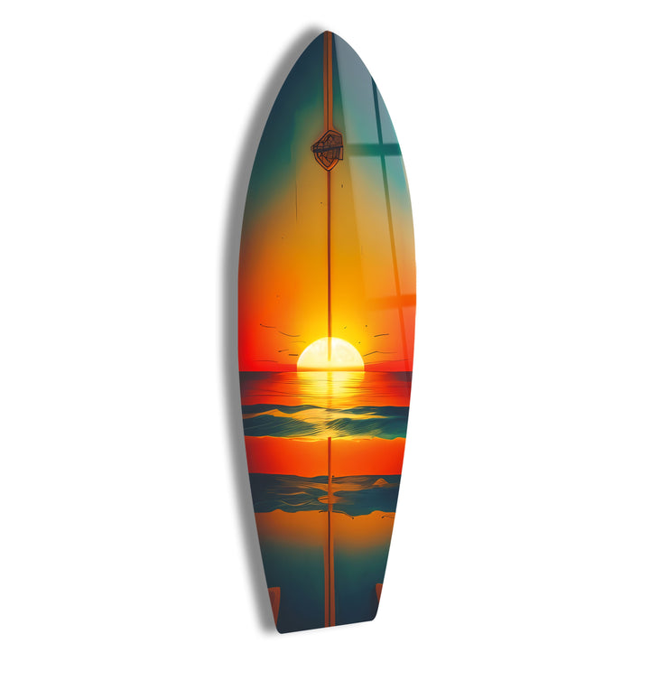 Sunset On The Beach Surfboard Wall Art