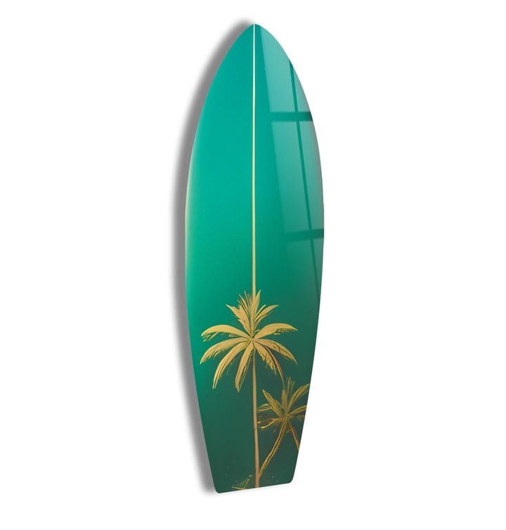 Green Palm Trees Surfboard Wall Art