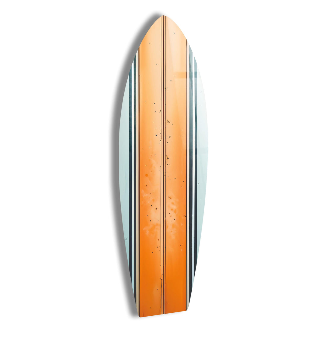 Orange White Lines Surfboard Wall Art