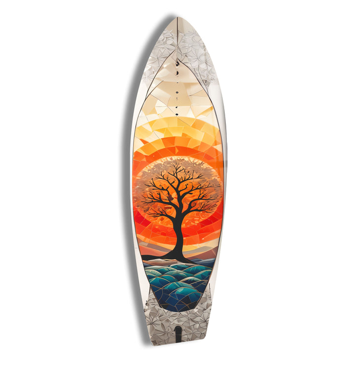 Stained Orange Tree Surfboard Wall Art