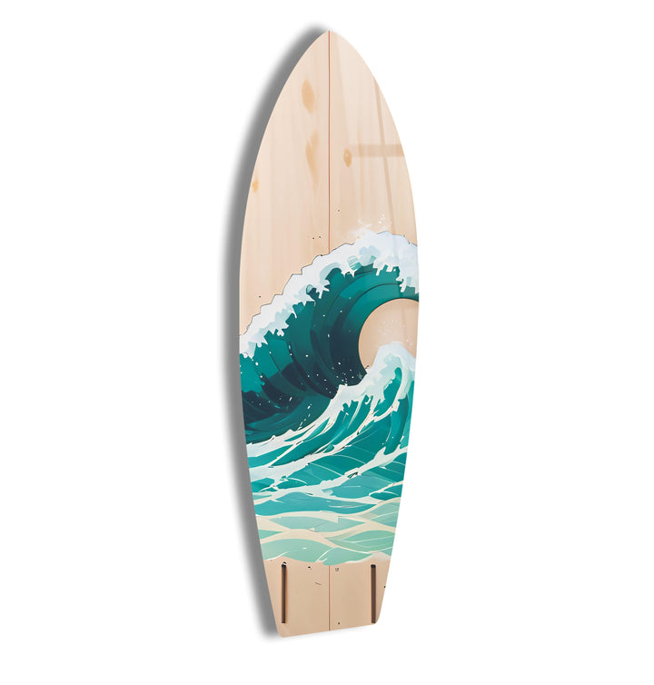 Beige & Ocean Waves Surfboard Wall Art