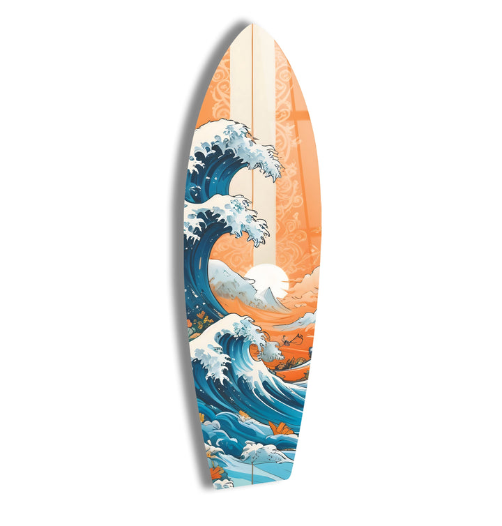 Japanese Ocean Wave Surfboard Wall Art